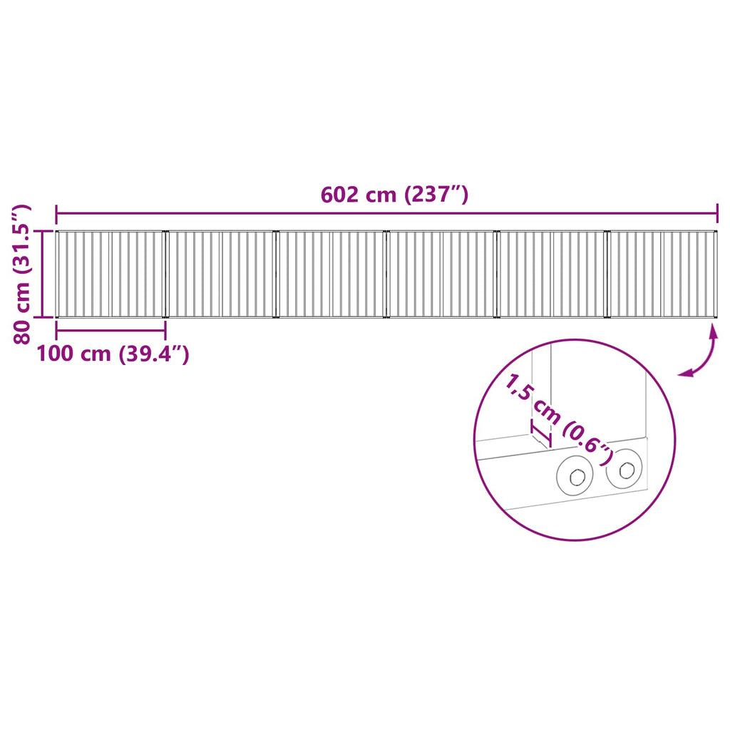 vidaXL Bramka dla psa 6 pcs Czarny 100 x 80 cm Stal Galwanizowana