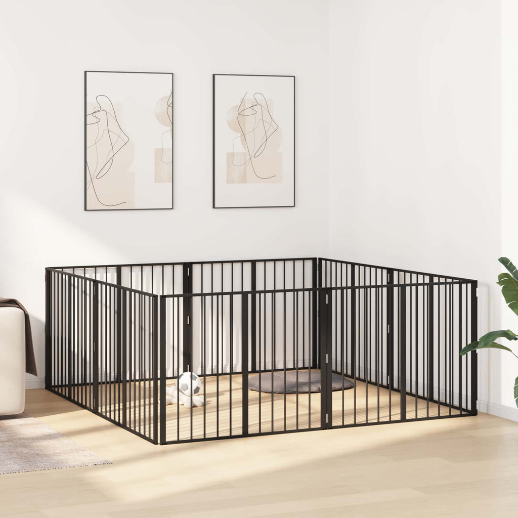 vidaXL Bramka dla psa 8 pcs Czarny 100 x 80 cm Stal Galwanizowana