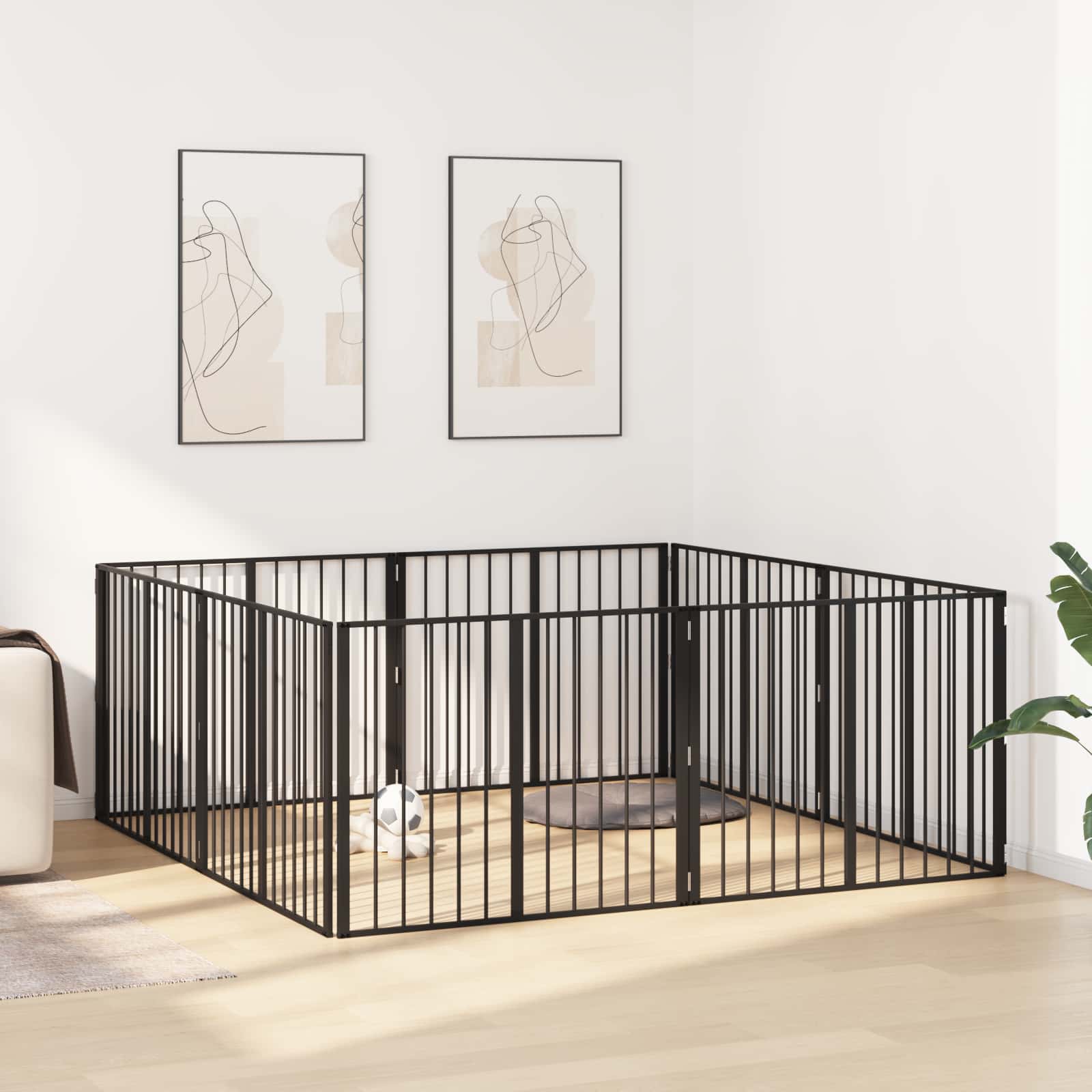 vidaXL Bramka dla psa 8 pcs Czarny 100 x 80 cm Stal Galwanizowana
