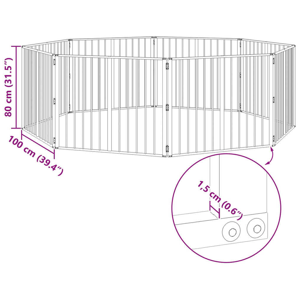 vidaXL Bramka dla psa 8 pcs Czarny 100 x 80 cm Stal Galwanizowana