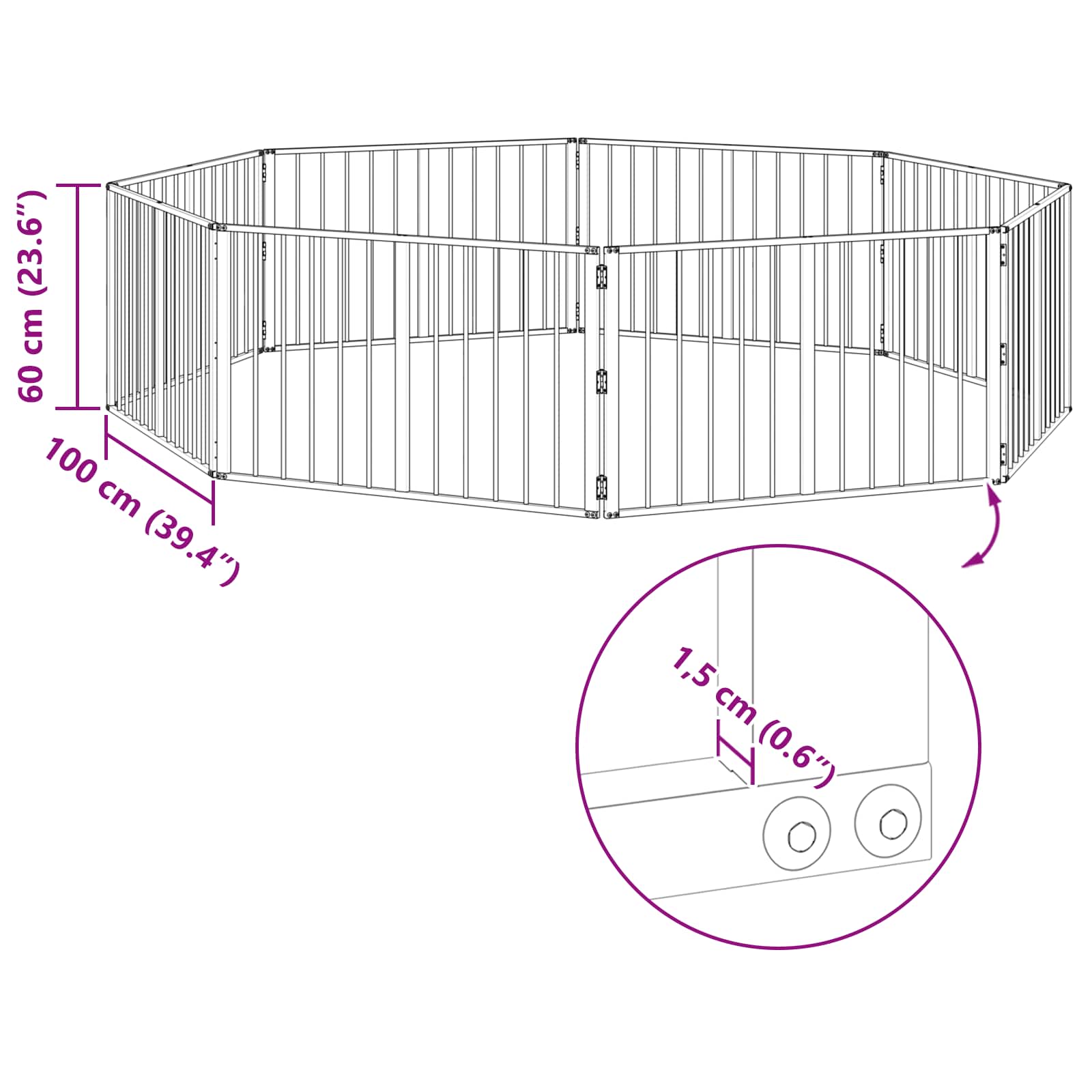 vidaXL Bramka dla psa 8 pcs Czarny 100 x 60 cm Stal Galwanizowana