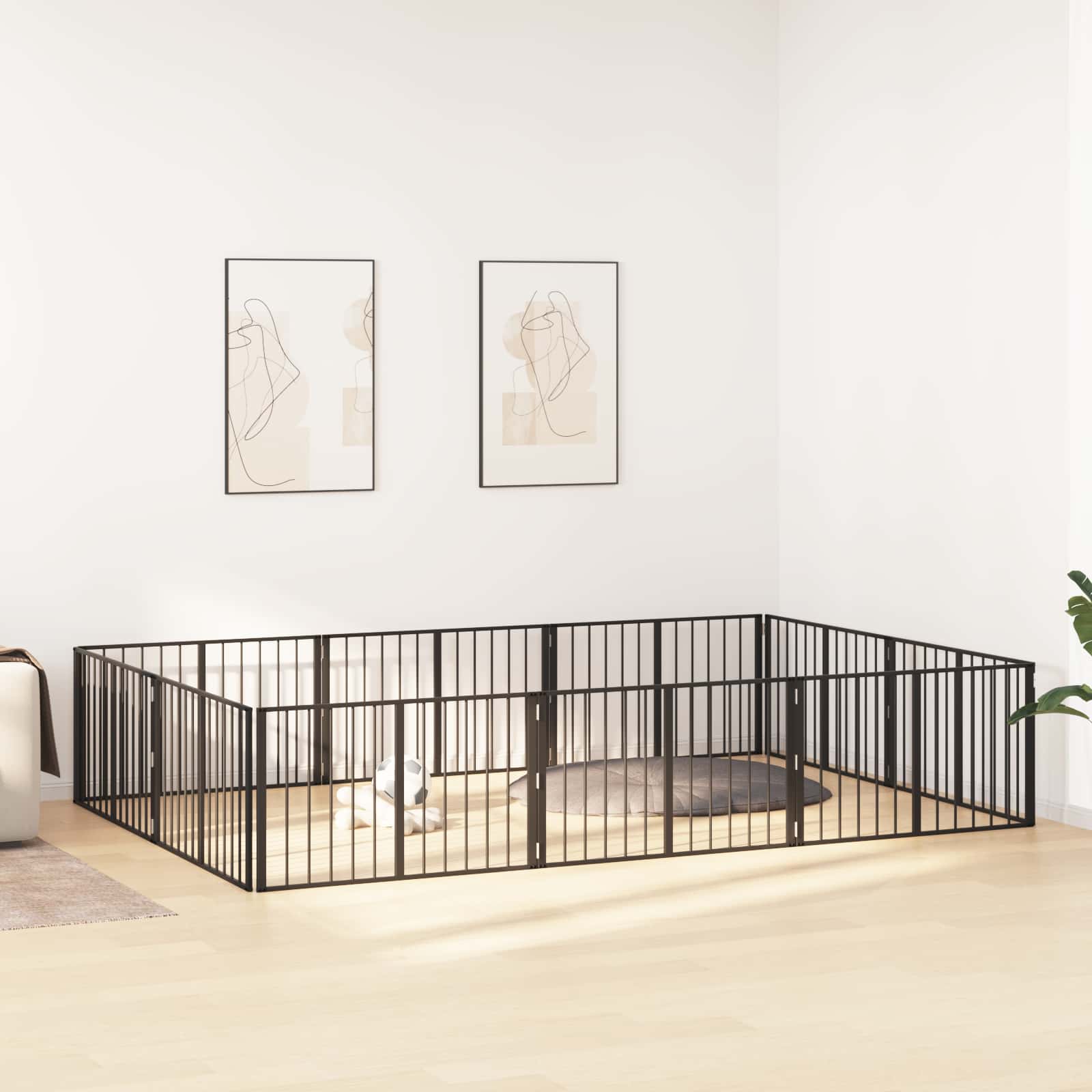 vidaXL Bramka dla psa 10 pcs Czarny 100 x 60 cm Stal Galwanizowana