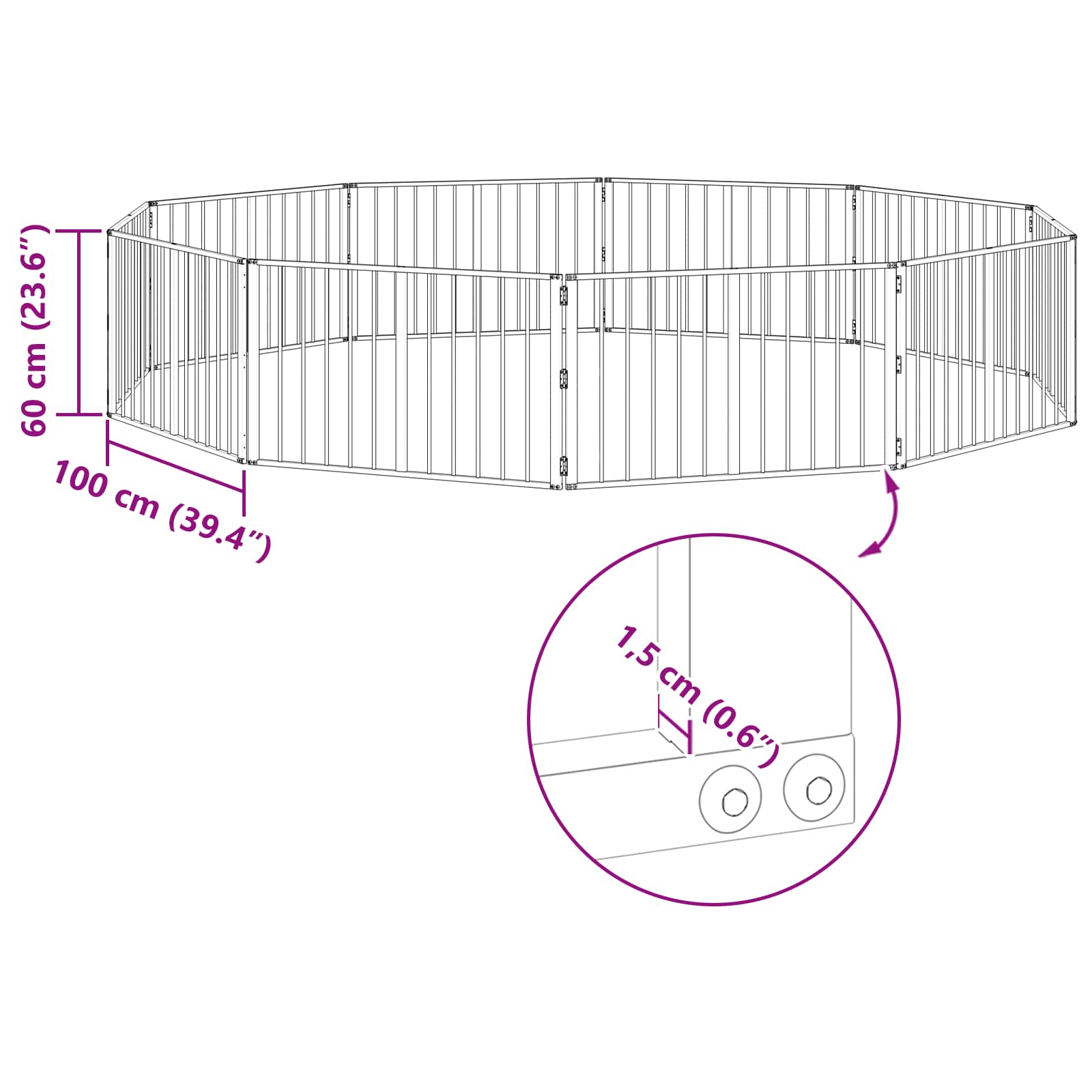 vidaXL Bramka dla psa 10 pcs Czarny 100 x 60 cm Stal Galwanizowana