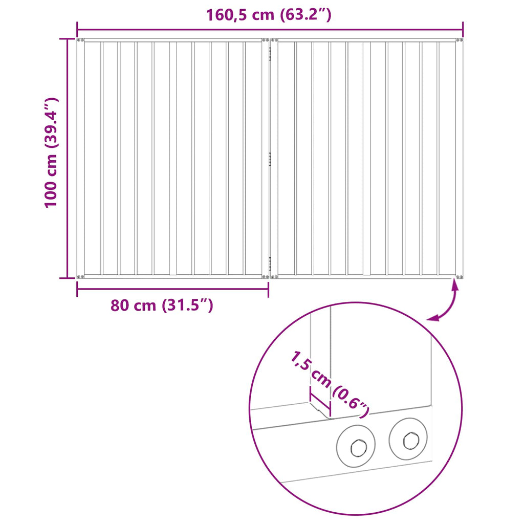 vidaXL Bramka dla psa 2 szt. Czarny 80 x 100 cm Stal ocynkowana