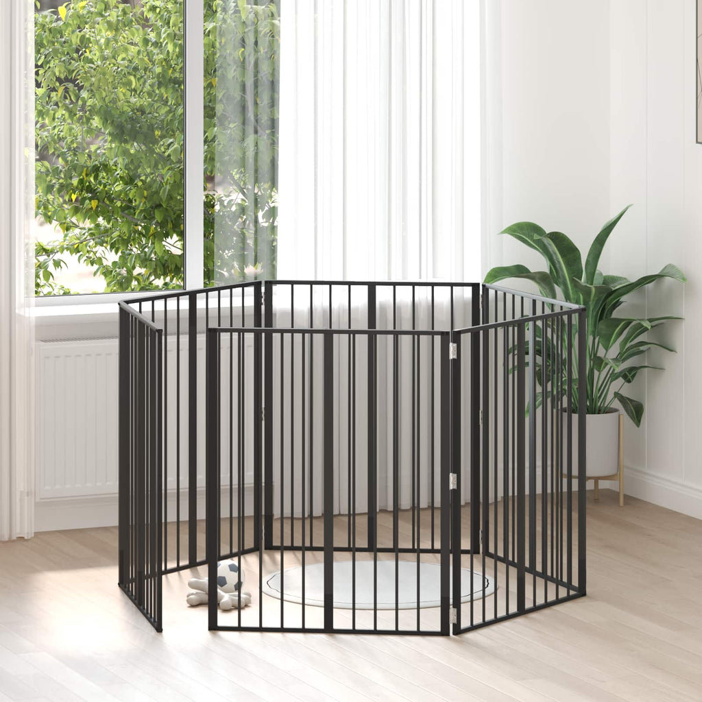vidaXL Bramka dla psa 6 pcs Czarny 80 x 100 cm Stal Galwanizowana