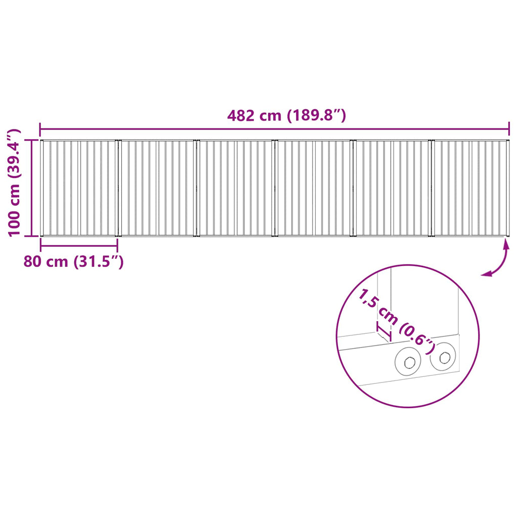 vidaXL Bramka dla psa 6 pcs Czarny 80 x 100 cm Stal Galwanizowana