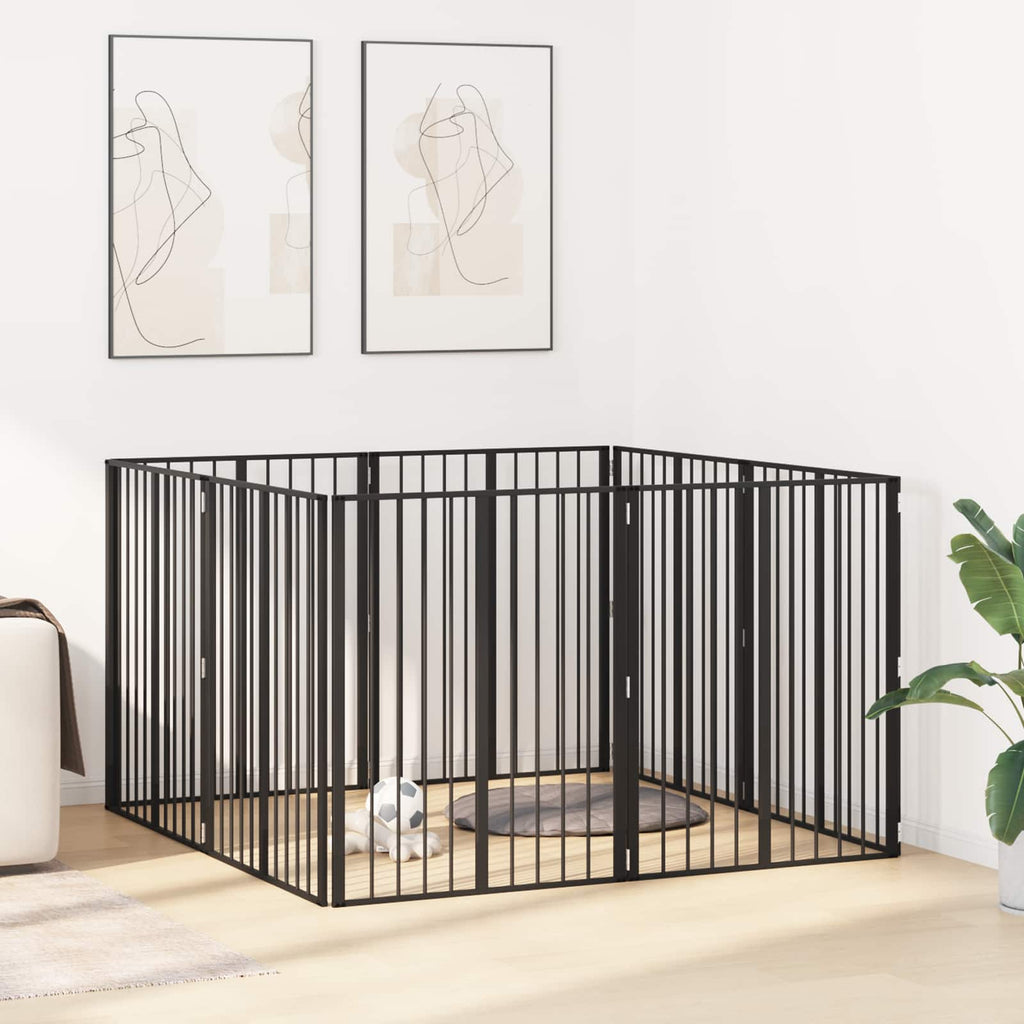 vidaXL Bramka dla psa 8 pcs Czarny 80 x 100 cm Stal Galwanizowana