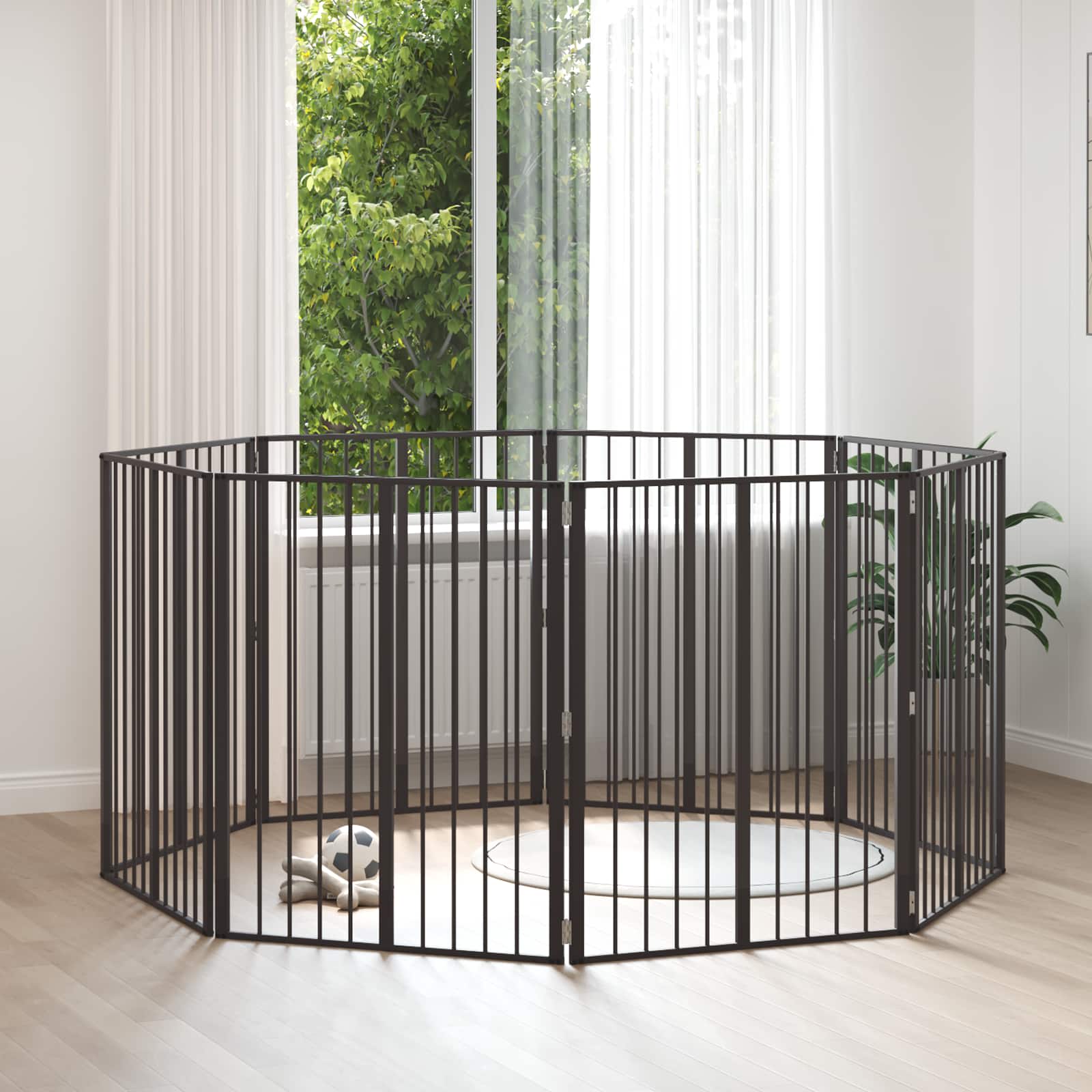 vidaXL Bramka dla psa 8 pcs Czarny 80 x 100 cm Stal Galwanizowana
