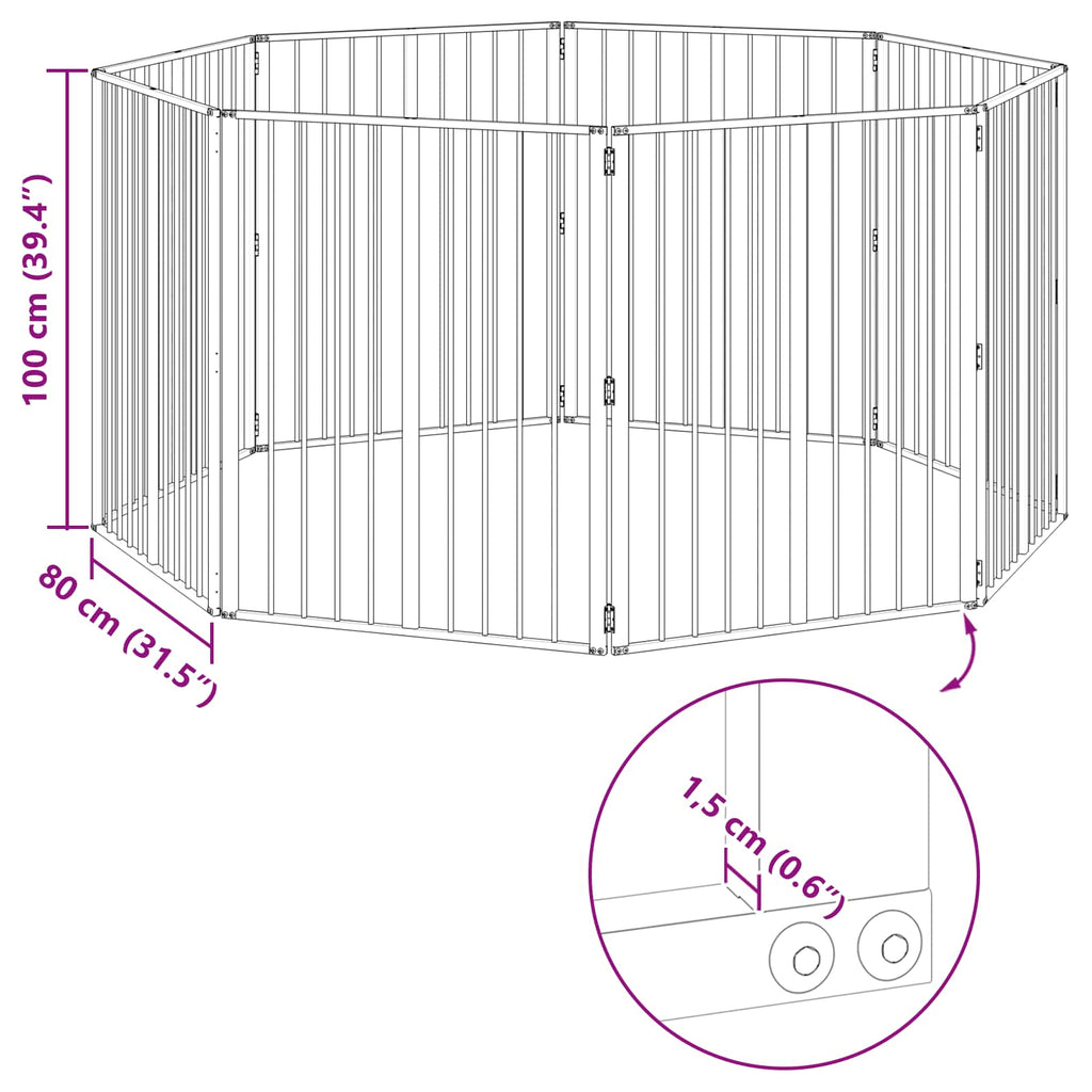 vidaXL Bramka dla psa 8 pcs Czarny 80 x 100 cm Stal Galwanizowana