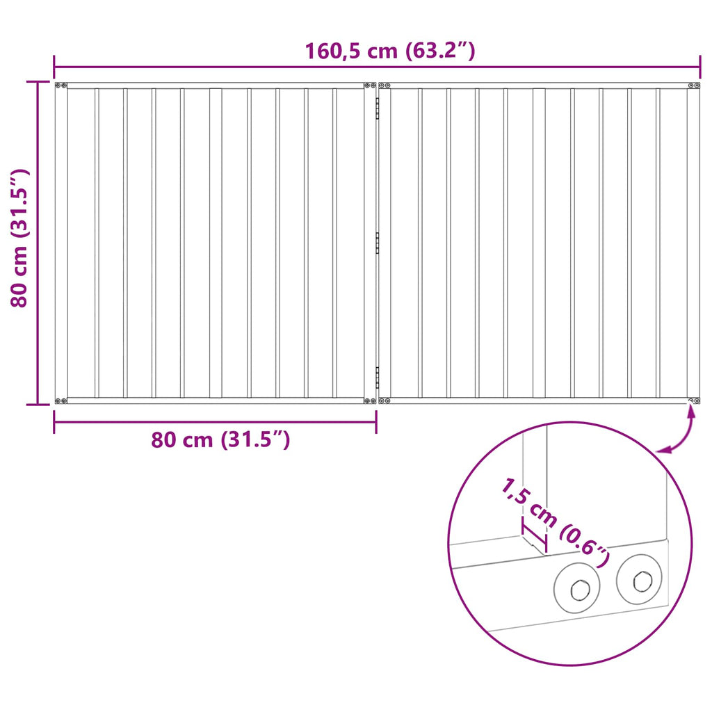 vidaXL Bramka dla psa 2 szt. Czarny 80 x 80 cm Stal ocynkowana