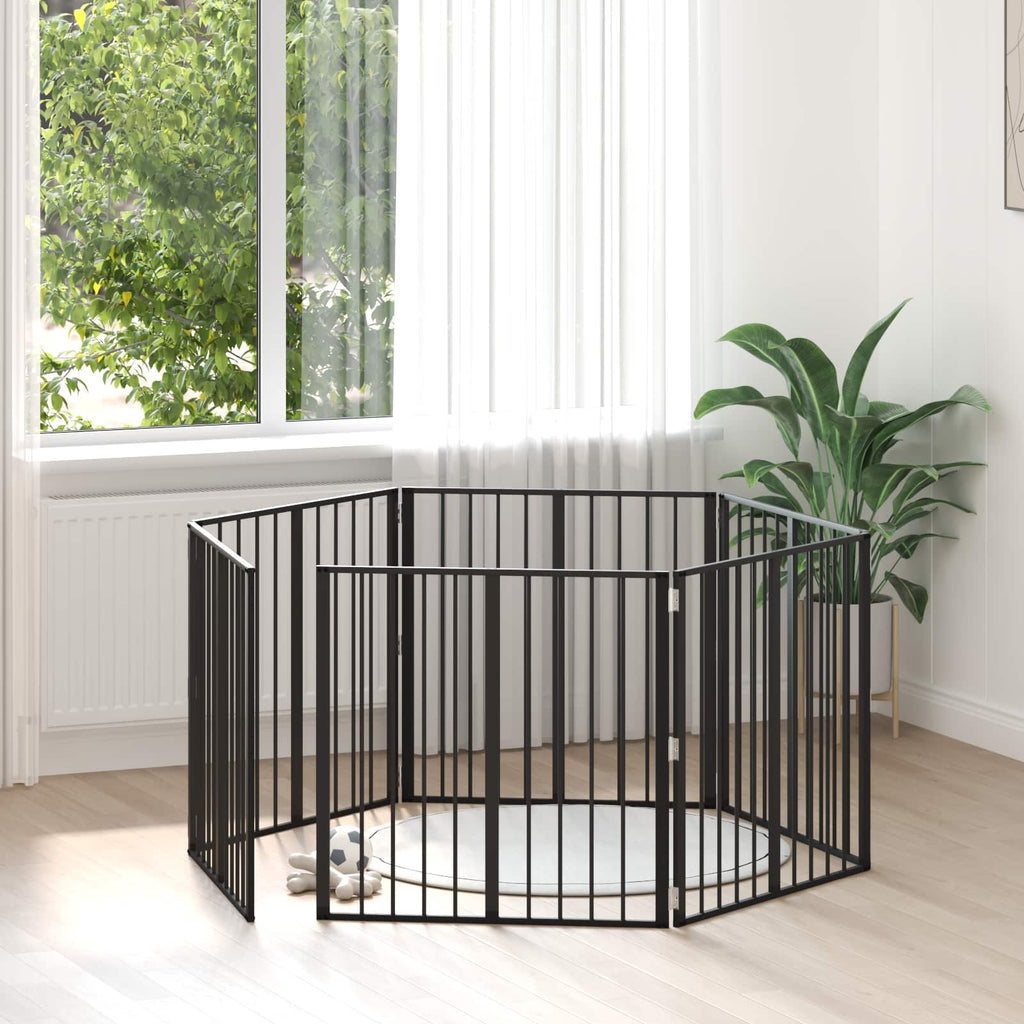 vidaXL Bramka dla psa 6 pcs Czarny 80 x 80 cm Stal Galwanizowana