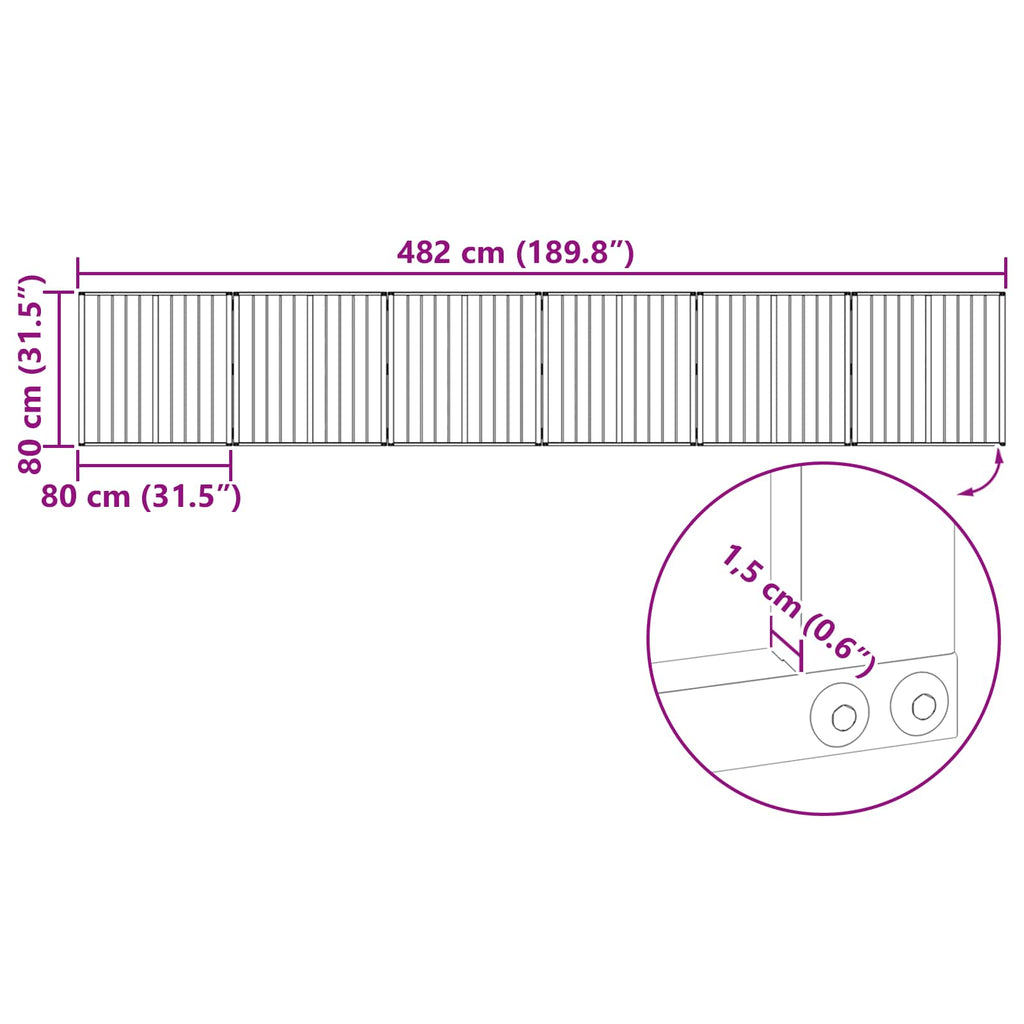 vidaXL Bramka dla psa 6 pcs Czarny 80 x 80 cm Stal Galwanizowana