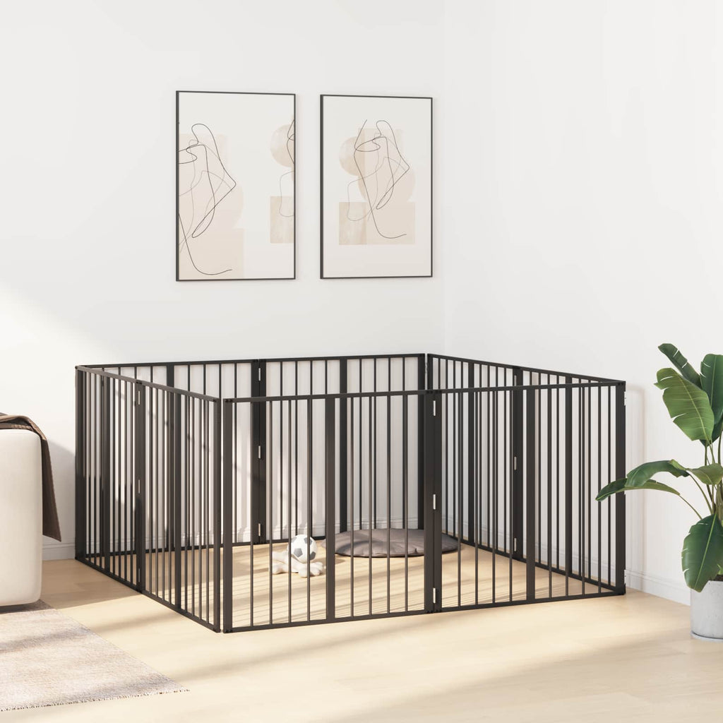 vidaXL Bramka dla psa 8 pcs Czarny 80 x 80 cm Stal Galwanizowana