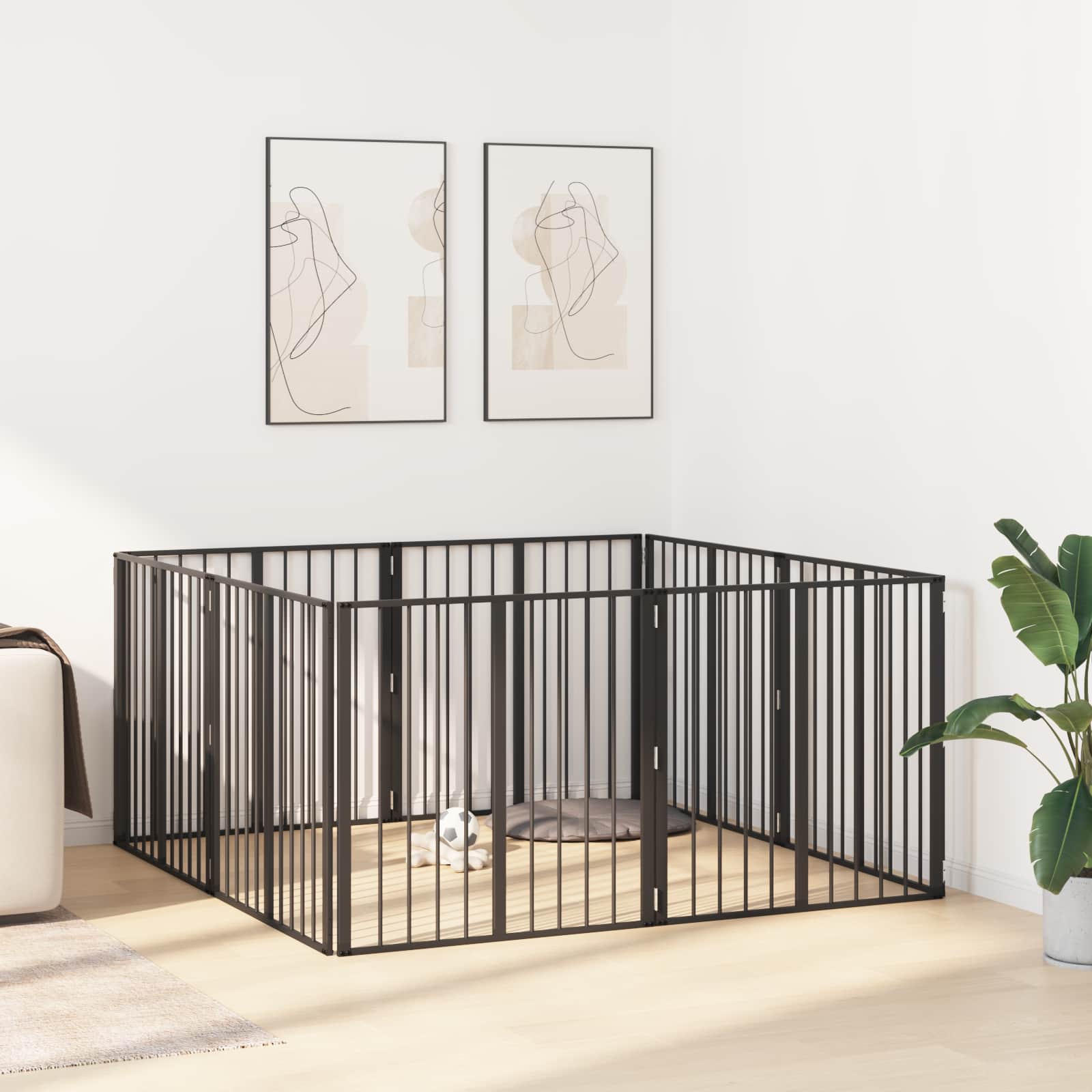 vidaXL Bramka dla psa 8 pcs Czarny 80 x 80 cm Stal Galwanizowana