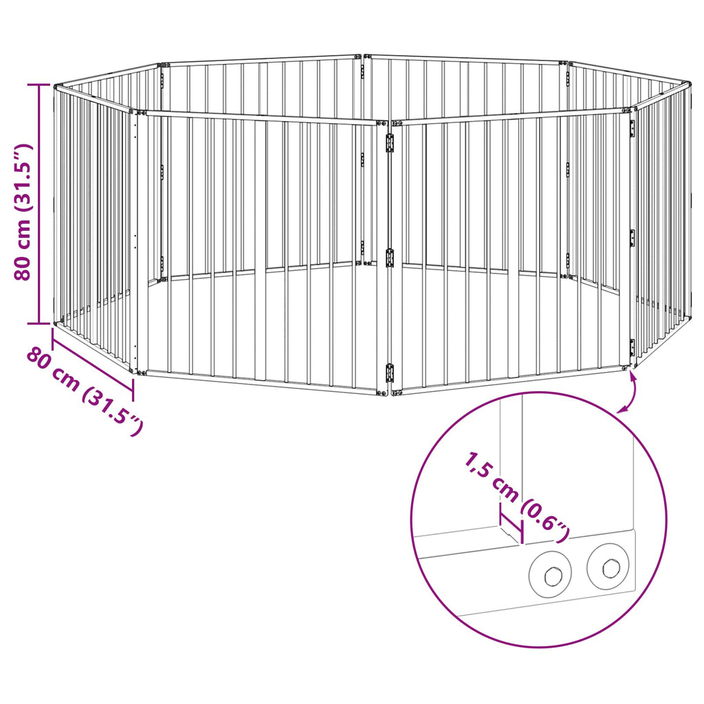 vidaXL Bramka dla psa 8 pcs Czarny 80 x 80 cm Stal Galwanizowana
