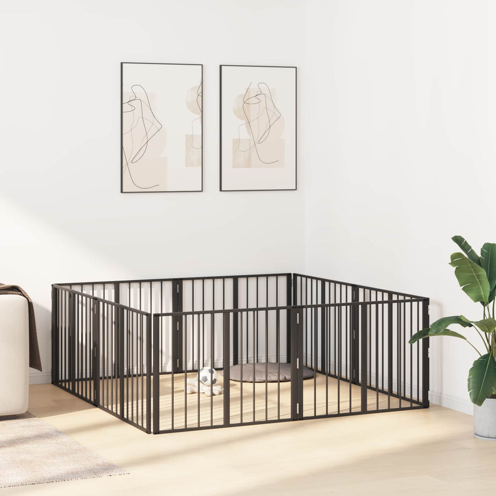 vidaXL Bramka dla psa 8 pcs Czarny 80 x 60 cm Stal Galwanizowana