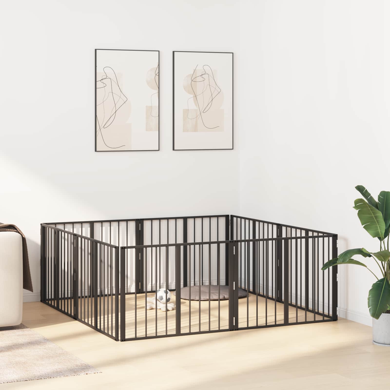 vidaXL Bramka dla psa 8 pcs Czarny 80 x 60 cm Stal Galwanizowana