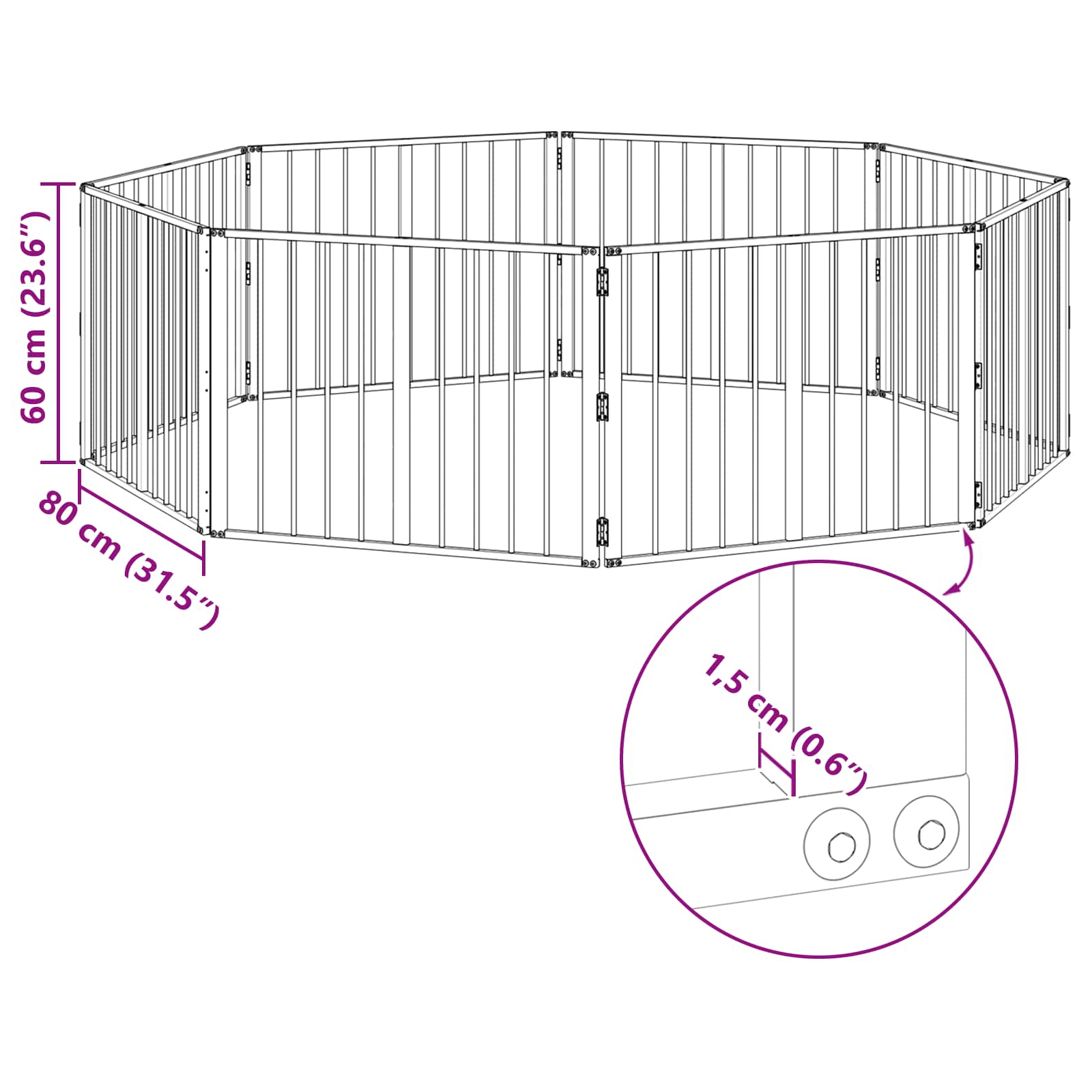 vidaXL Bramka dla psa 8 pcs Czarny 80 x 60 cm Stal Galwanizowana