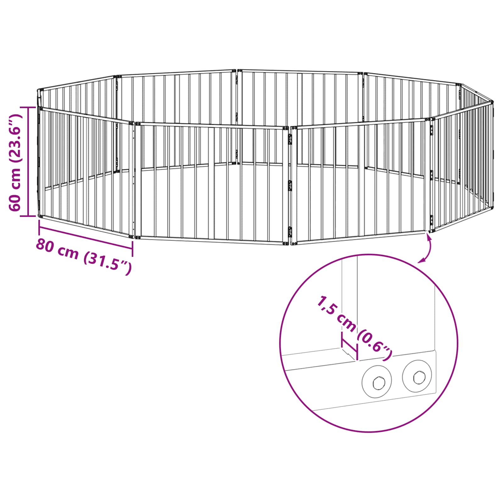 vidaXL Bramka dla psa 10 pcs Czarny 80 x 60 cm Stal Galwanizowana