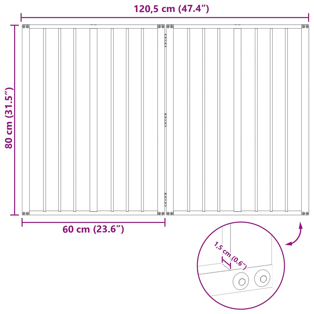 vidaXL Bramka dla psa 2 szt. Czarny 60 x 80 cm Stal ocynkowana