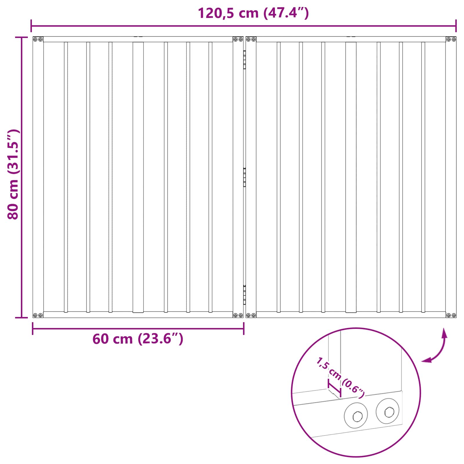 vidaXL Bramka dla psa 2 szt. Czarny 60 x 80 cm Stal ocynkowana