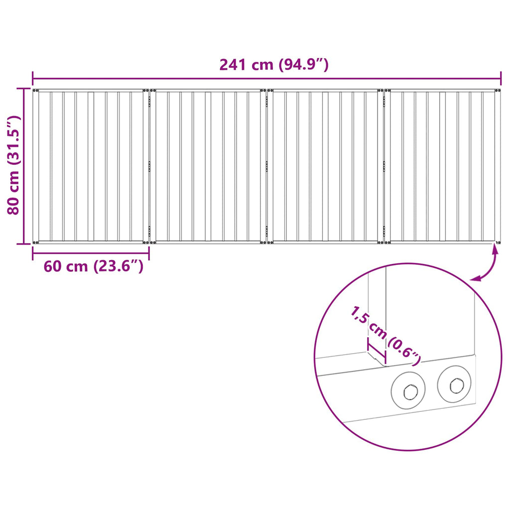vidaXL Bramka dla psa 4 szt. Czarny 60 x 80 cm Stal ocynkowana