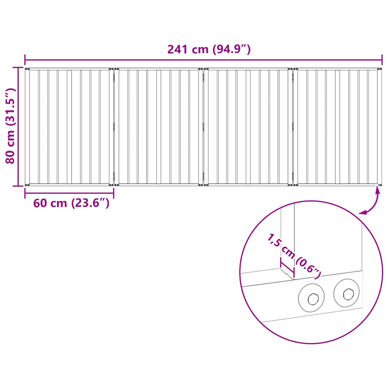 vidaXL Bramka dla psa 4 szt. Czarny 60 x 80 cm Stal ocynkowana