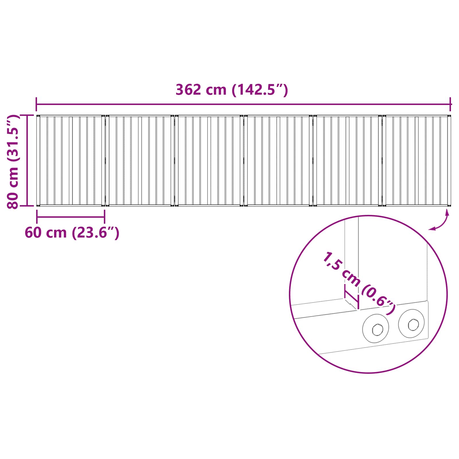 vidaXL Bramka dla psa 6 pcs Czarny 60 x 80 cm Stal Galwanizowana