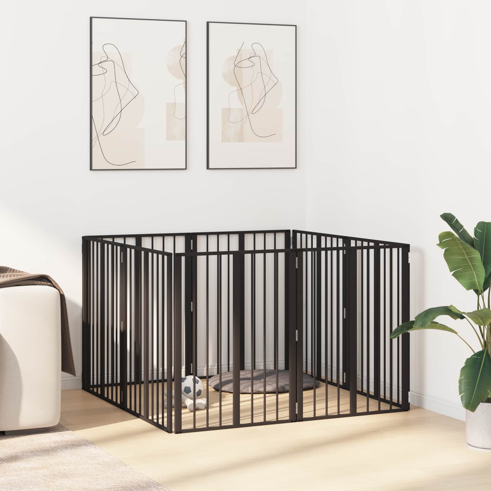 vidaXL Bramka dla psa 8 pcs Czarny 60 x 80 cm Stal Galwanizowana