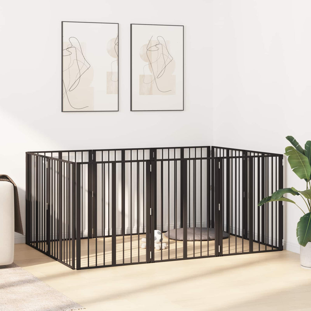 vidaXL Bramka dla psa 10 pcs Czarny 60 x 80 cm Stal Galwanizowana