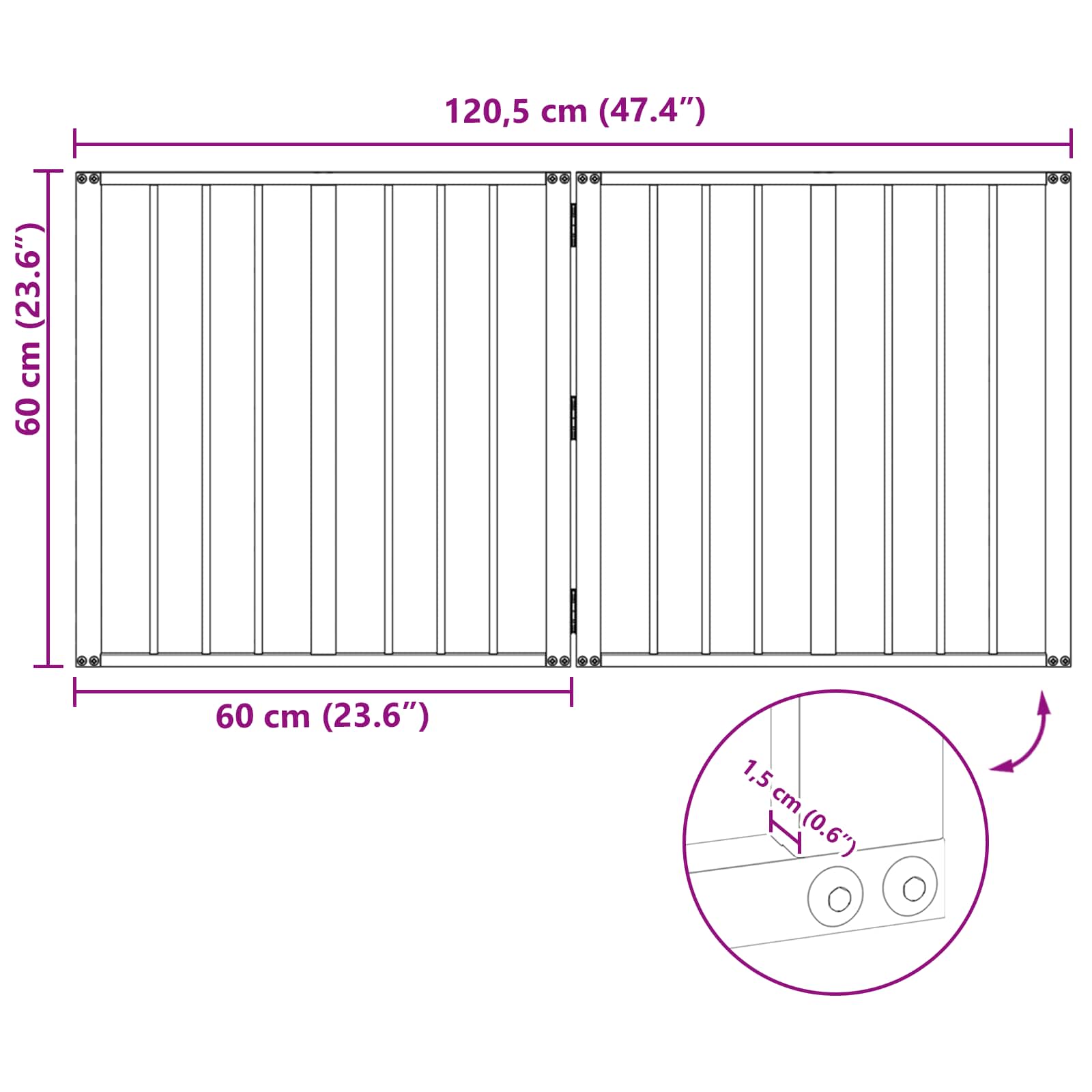 vidaXL Bramka dla psa 2 szt. Czarny 60 x 60 cm Stal ocynkowana