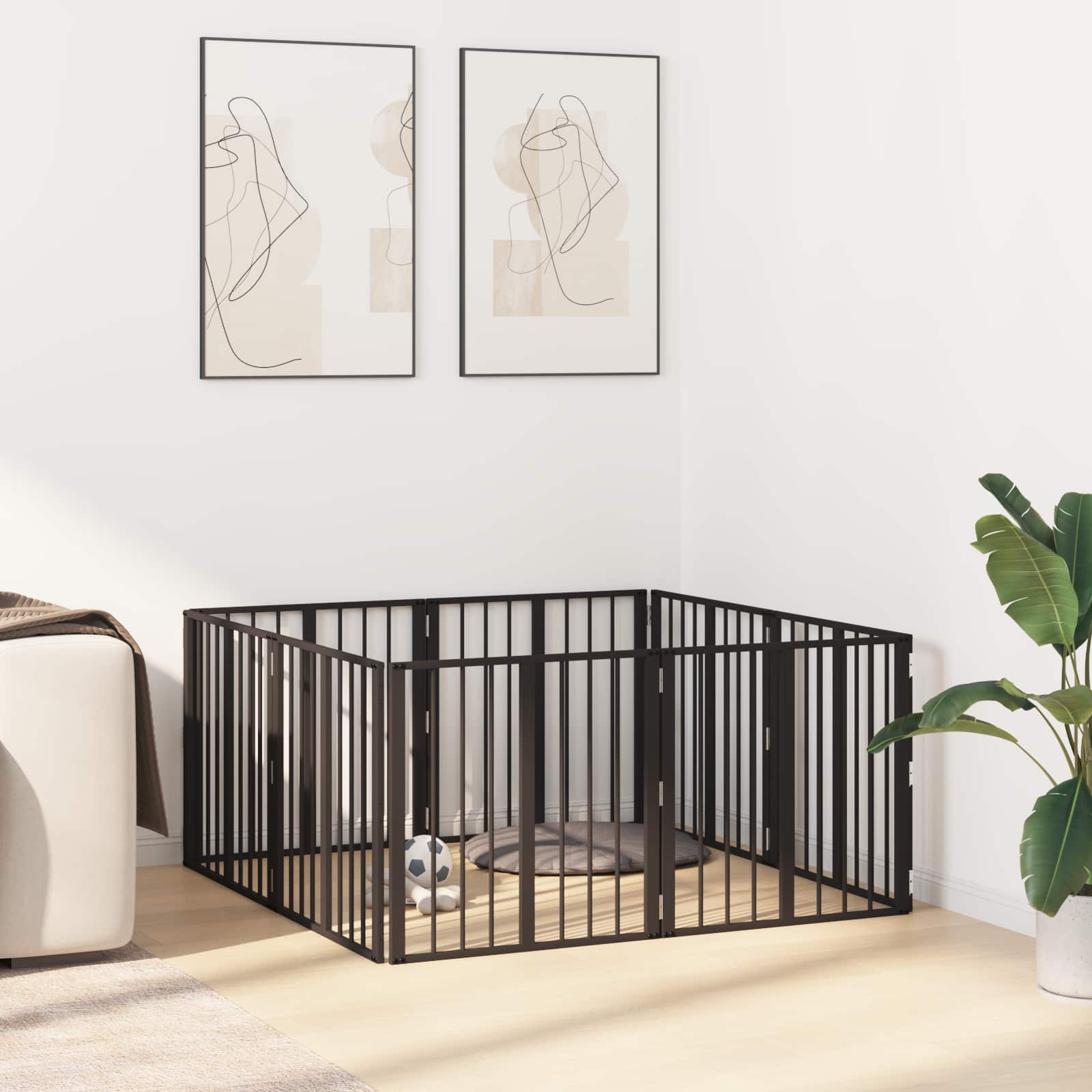 vidaXL Bramka dla psa 8 szt. Czarny 60 x 60 cm Stal ocynkowana