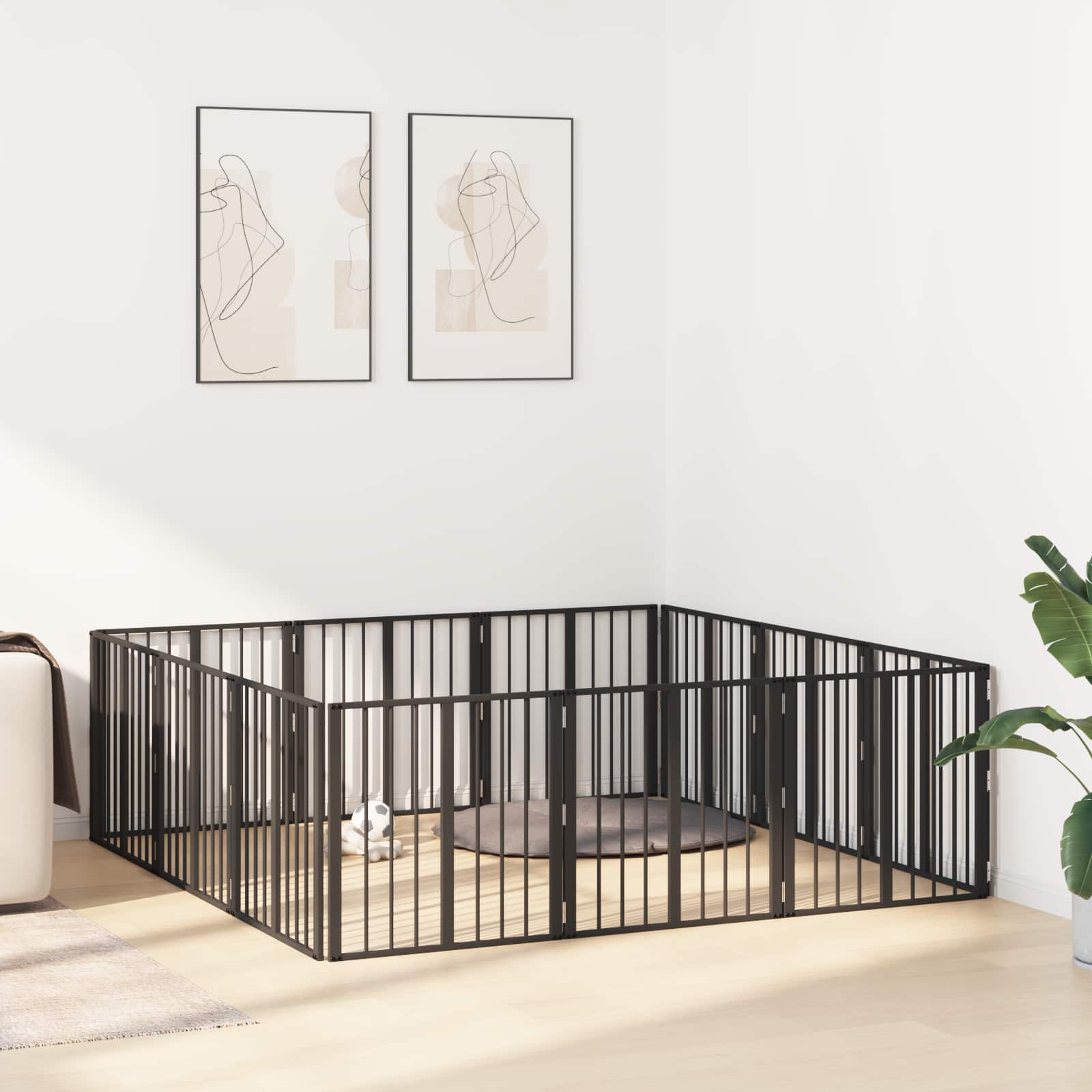 vidaXL Bramka dla psa 12 szt. Czarny 60 x 60 cm Stal ocynkowana