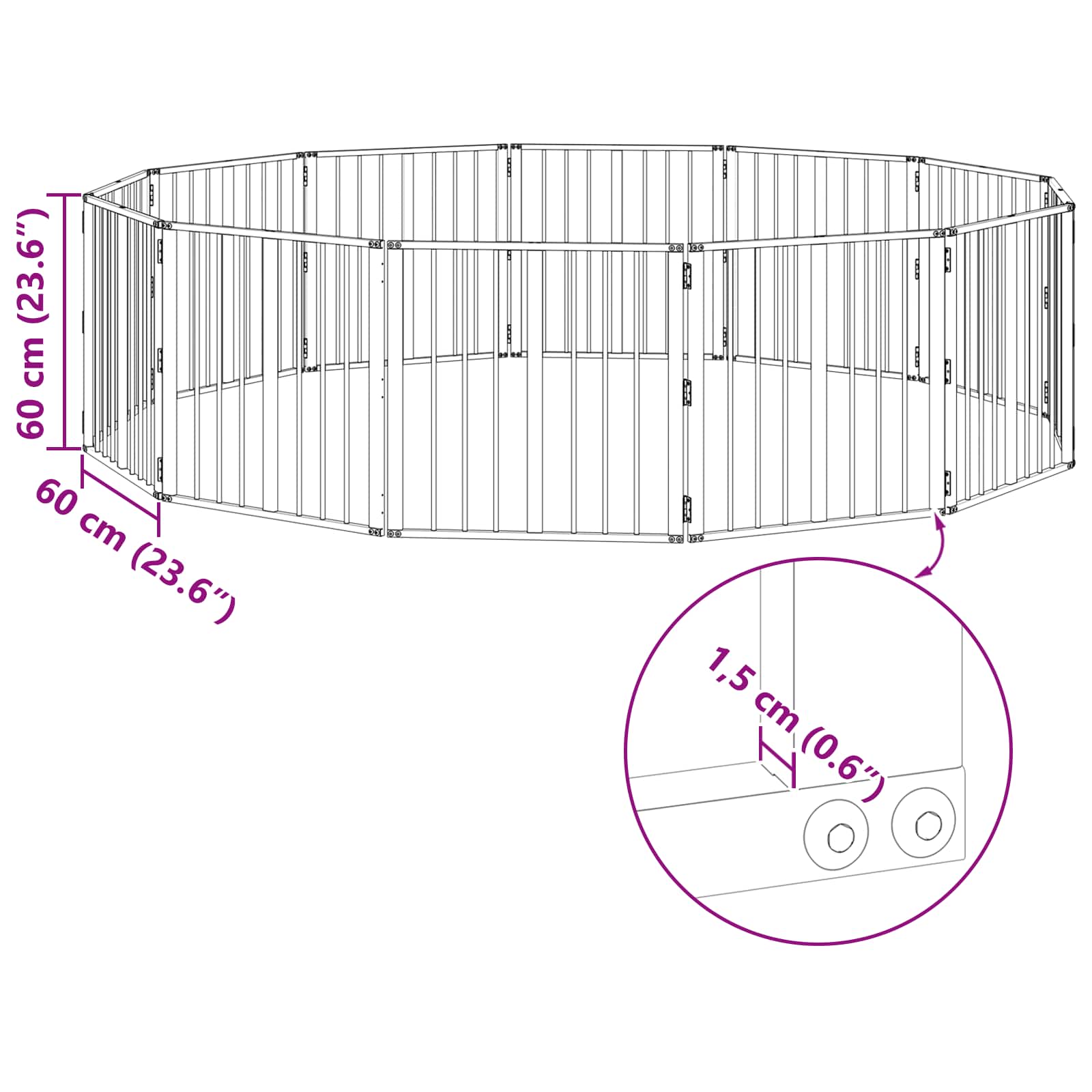vidaXL Bramka dla psa 12 szt. Czarny 60 x 60 cm Stal ocynkowana