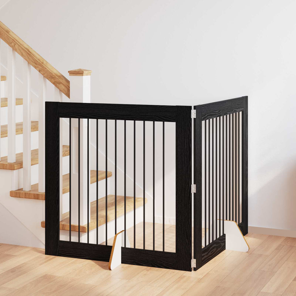 vidaXL Bramka dla psów z podpórkami 2 pcs Czarny dąb 100 x 100 cm