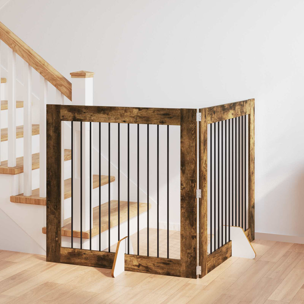 vidaXL Bramka dla psów z podpórkami 2 pcs Dąb wędzony 100 x 100 cm
