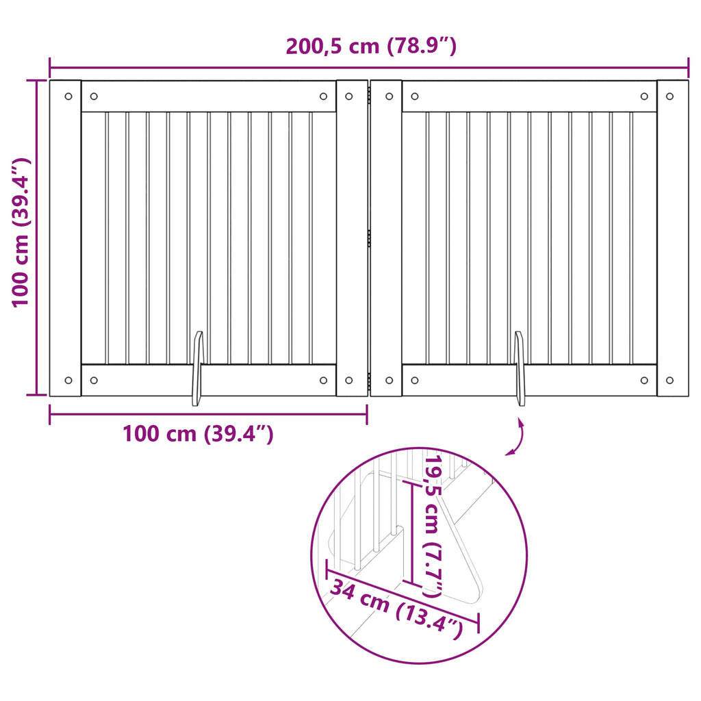 vidaXL Bramka dla psów z podpórkami 2 pcs Szary Sonoma 100 x 100 cm