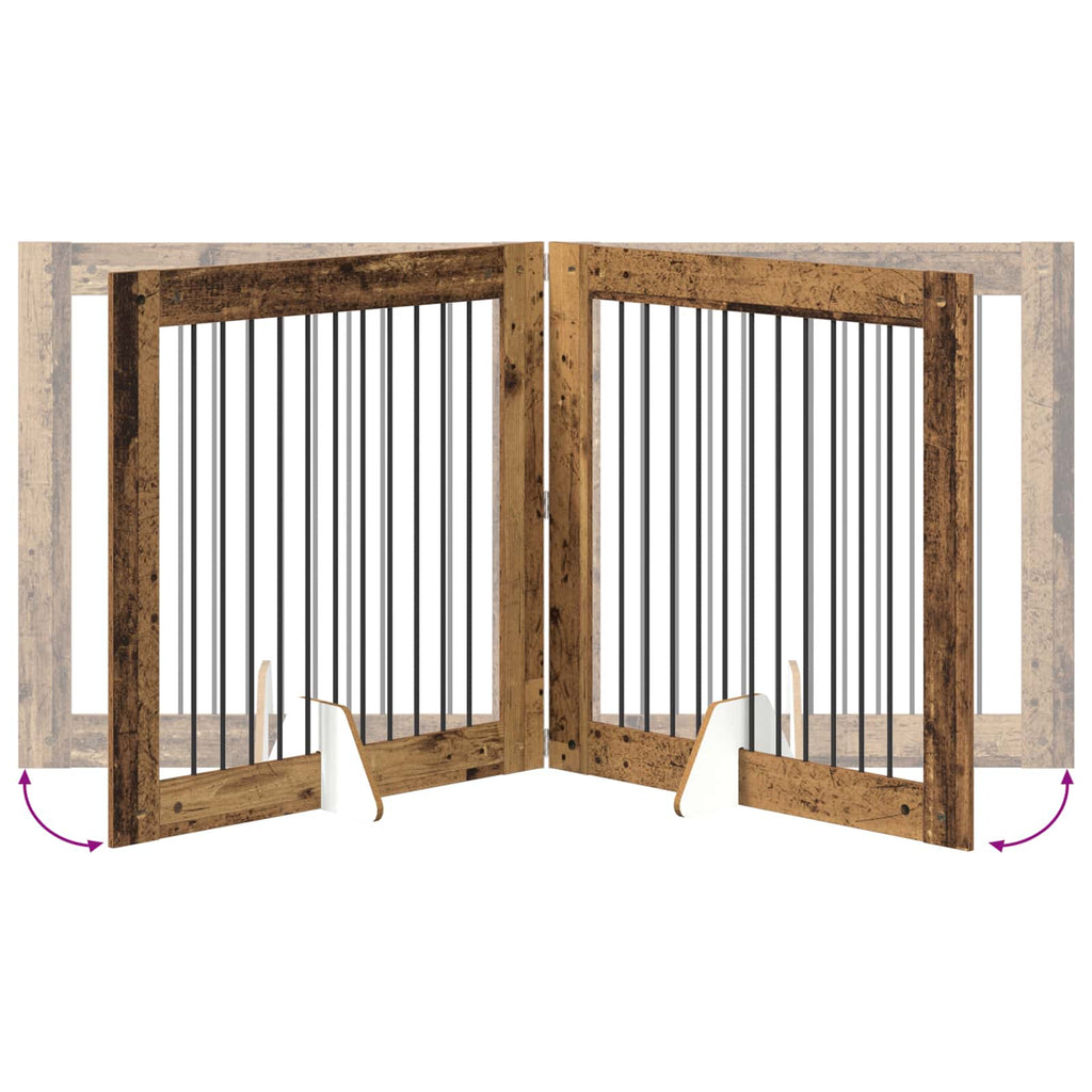 vidaXL Bramka dla psów z podpórkami 2 pcs Stare drewno 100 x 100 cm