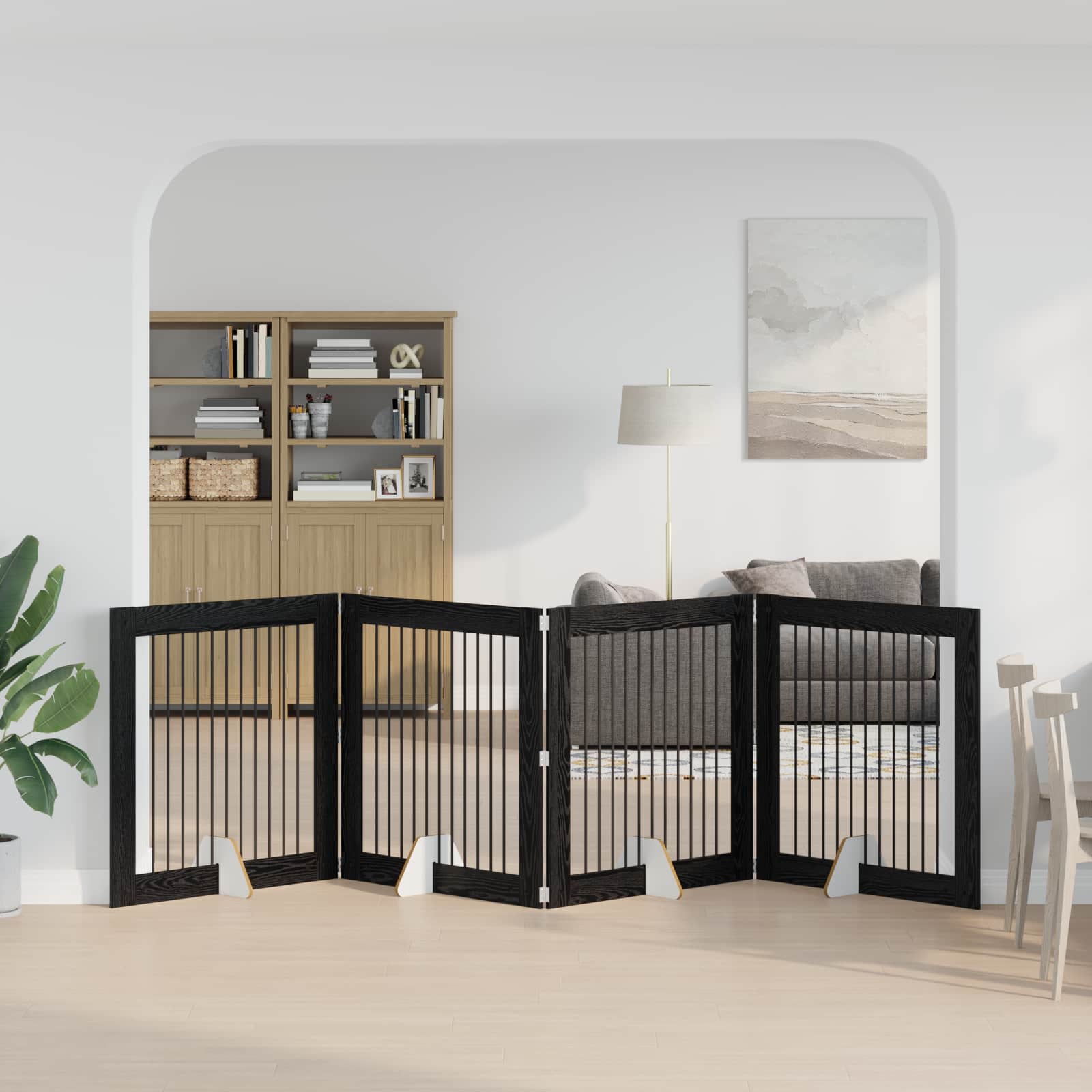 vidaXL Bramka dla psów z podpórkami 4 pcs Czarny dąb 100 x 100 cm