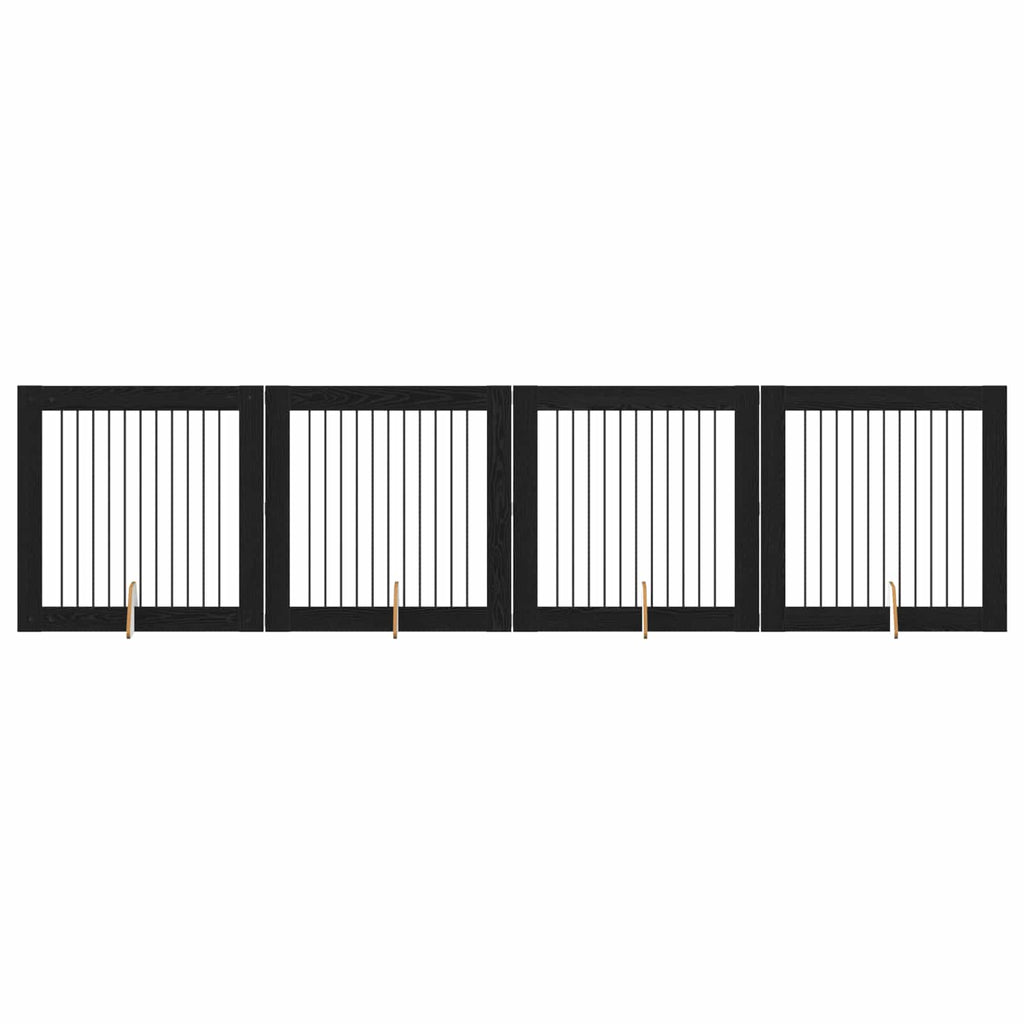 vidaXL Bramka dla psów z podpórkami 4 pcs Czarny dąb 100 x 100 cm