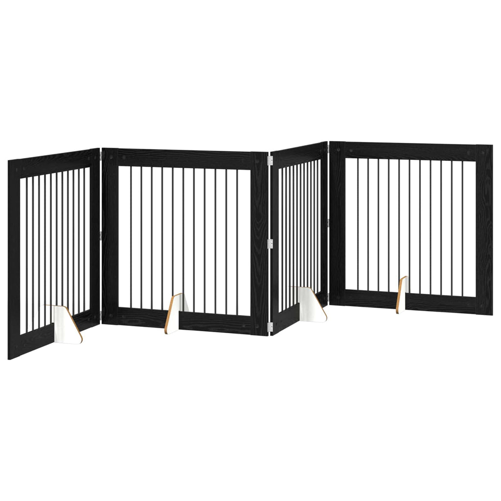 vidaXL Bramka dla psów z podpórkami 4 pcs Czarny dąb 100 x 100 cm