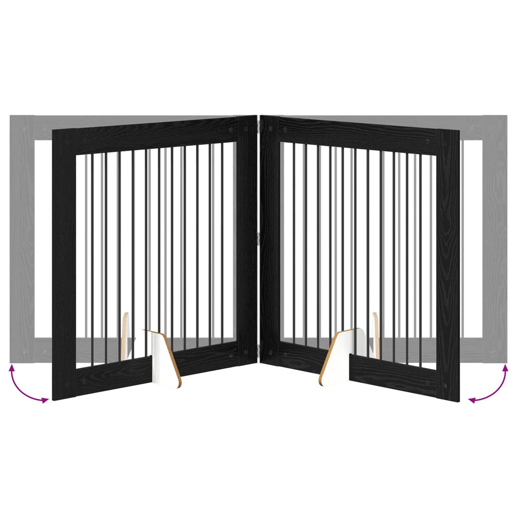 vidaXL Bramka dla psów z podpórkami 4 pcs Czarny dąb 100 x 100 cm