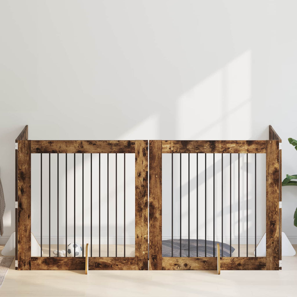 vidaXL Bramka dla psów z podpórkami 4 pcs Dąb wędzony 100 x 100 cm