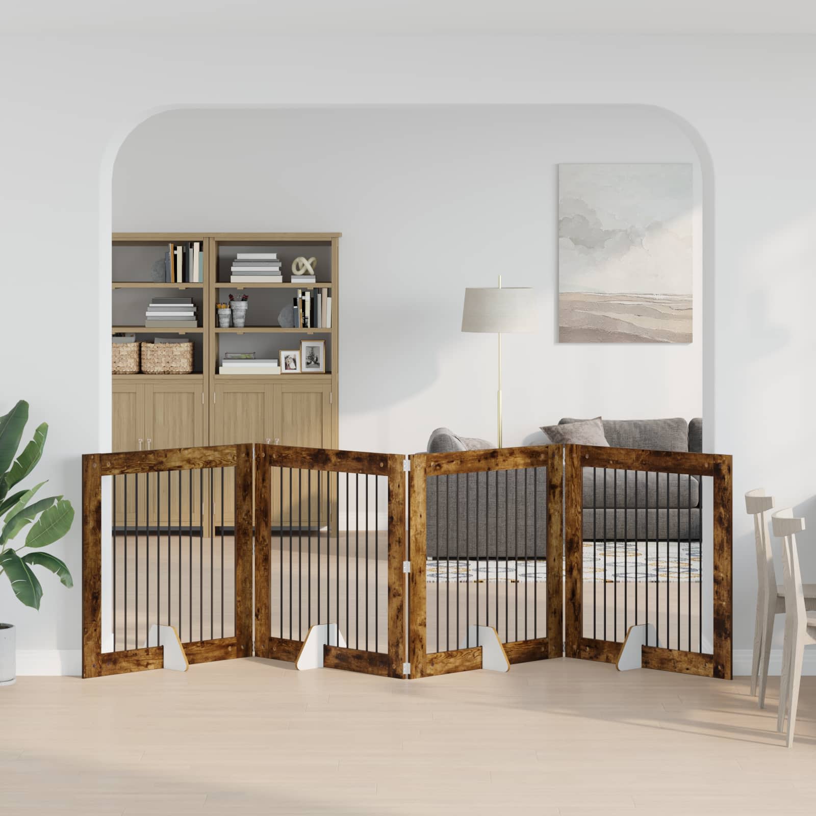 vidaXL Bramka dla psów z podpórkami 4 pcs Dąb wędzony 100 x 100 cm