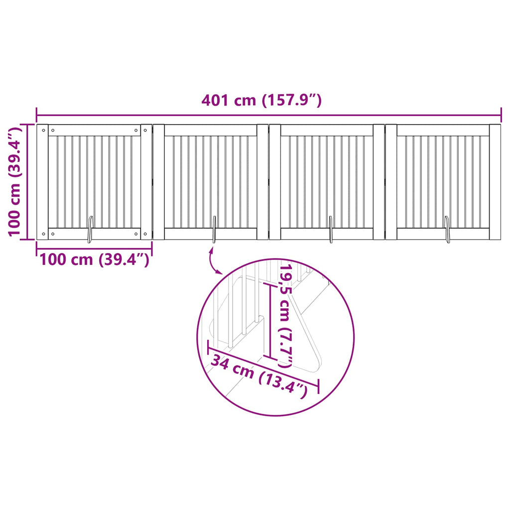 vidaXL Bramka dla psów z podpórkami 4 pcs Dąb wędzony 100 x 100 cm