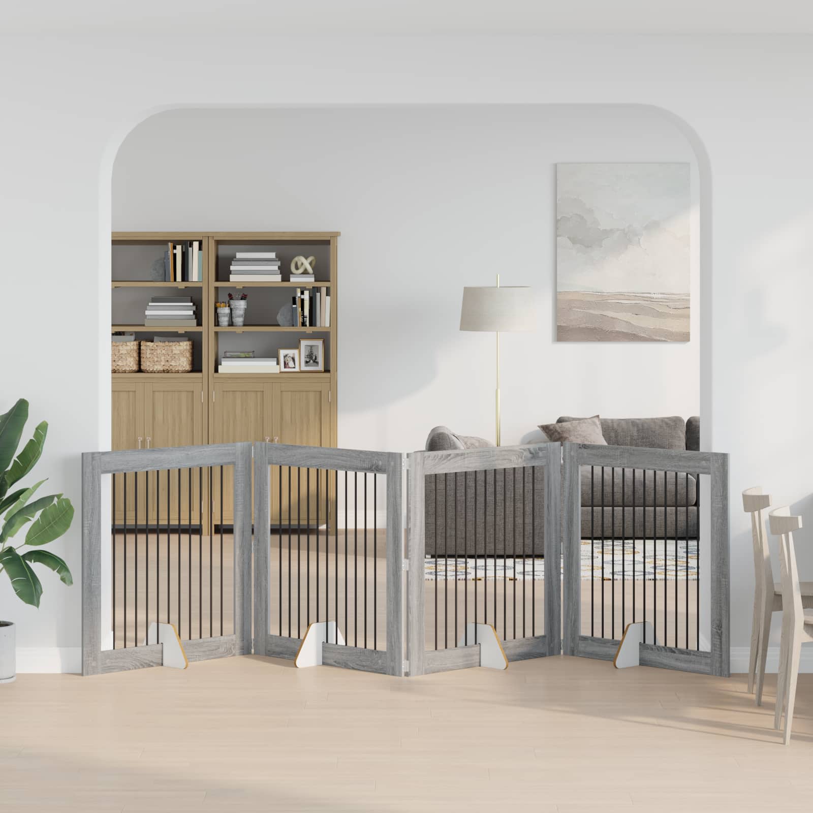 vidaXL Bramka dla psów z podpórkami 4 pcs Szary Sonoma 100 x 100 cm