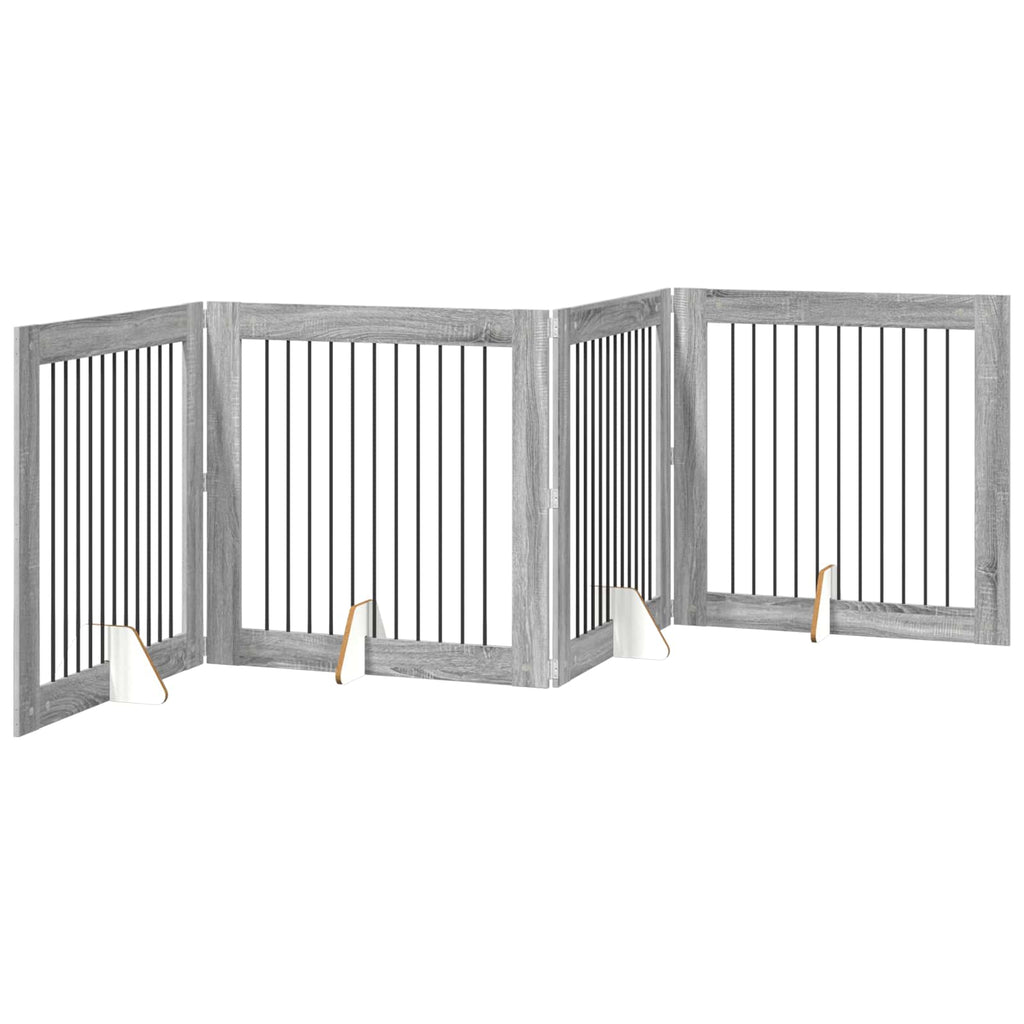 vidaXL Bramka dla psów z podpórkami 4 pcs Szary Sonoma 100 x 100 cm