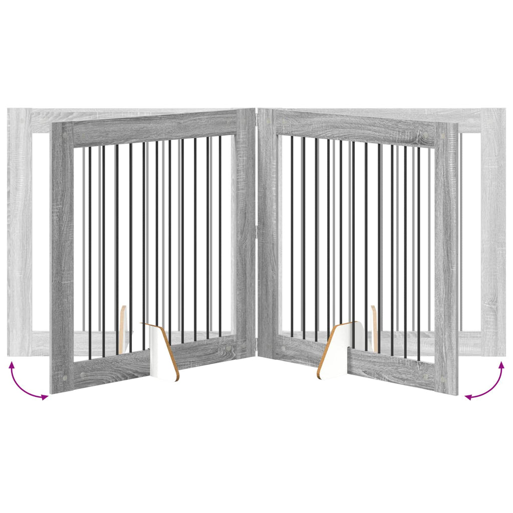 vidaXL Bramka dla psów z podpórkami 4 pcs Szary Sonoma 100 x 100 cm