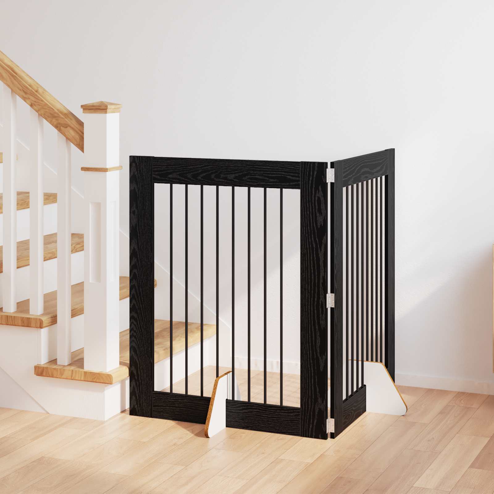 vidaXL Bramka dla psów z podpórkami 2 pcs Czarny dąb 80 x 100 cm