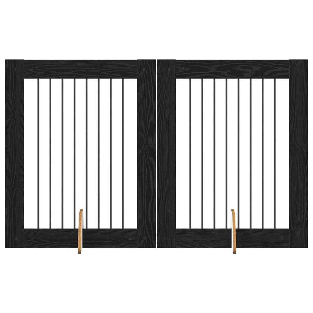 vidaXL Bramka dla psów z podpórkami 2 pcs Czarny dąb 80 x 100 cm